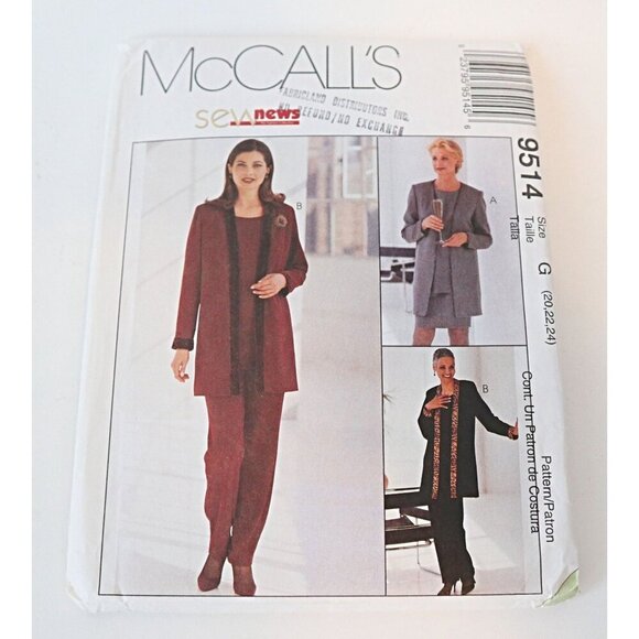 McCall's 9219 Sewing Pattern Misses' Jacket Pants Skirt Top Size 20 22 24 Uncut - Picture 2 of 4